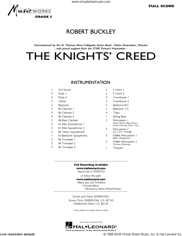 The Knights' Creed (COMPLETE) sheet music for concert band by Robert Buckley, intermediate skill level