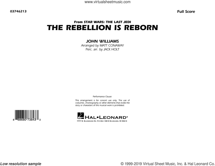 The Rebellion Is Reborn (COMPLETE) sheet music for marching band by John Williams, Jack Holt and Matt Conaway, classical score, intermediate skill level