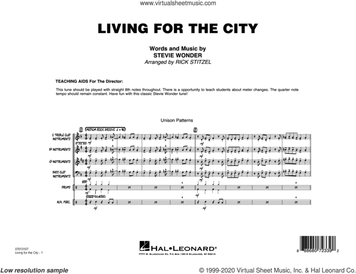 Living for the City (COMPLETE) sheet music for jazz band by Stevie Wonder and Rick Stitzel, intermediate skill level