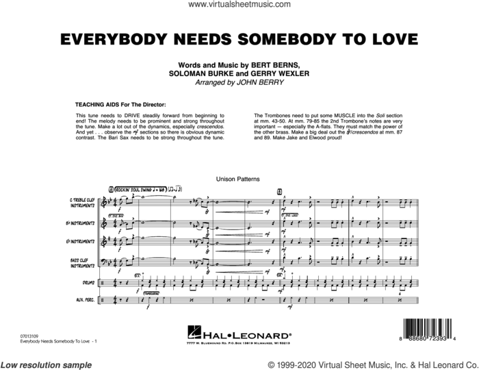 Everybody Needs Somebody to Love (COMPLETE) sheet music for jazz band by John Berry, Bert Berns, Gerry Wexler, Soloman Burke, The Blues Brothers and Wilson Pickett, intermediate skill level
