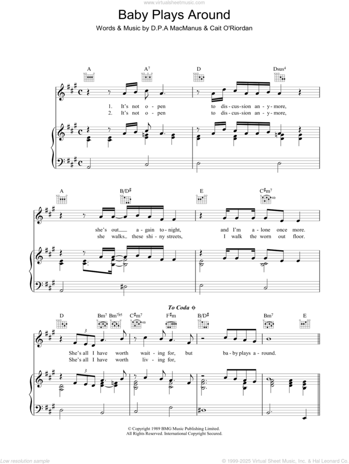 Baby Plays Around sheet music for voice, piano or guitar by Elvis Costello, intermediate skill level