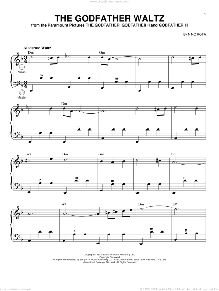 The Godfather Waltz sheet music for accordion by Nino Rota and Gary Meisner, intermediate skill level