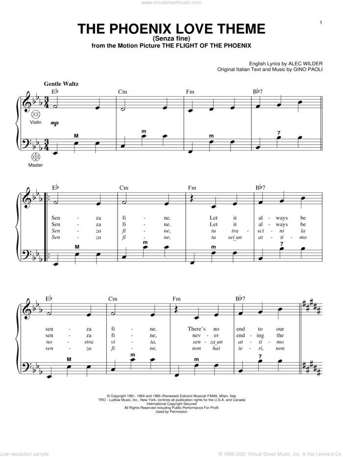 The Phoenix Love Theme (Senza Fine) sheet music for accordion by Alec Wilder, Gary Meisner and Gino Paoli, intermediate skill level