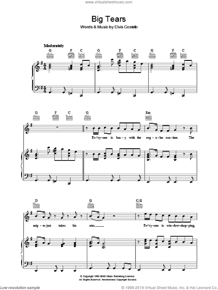 Big Tears sheet music for voice, piano or guitar by Elvis Costello and Declan Macmanus, intermediate skill level