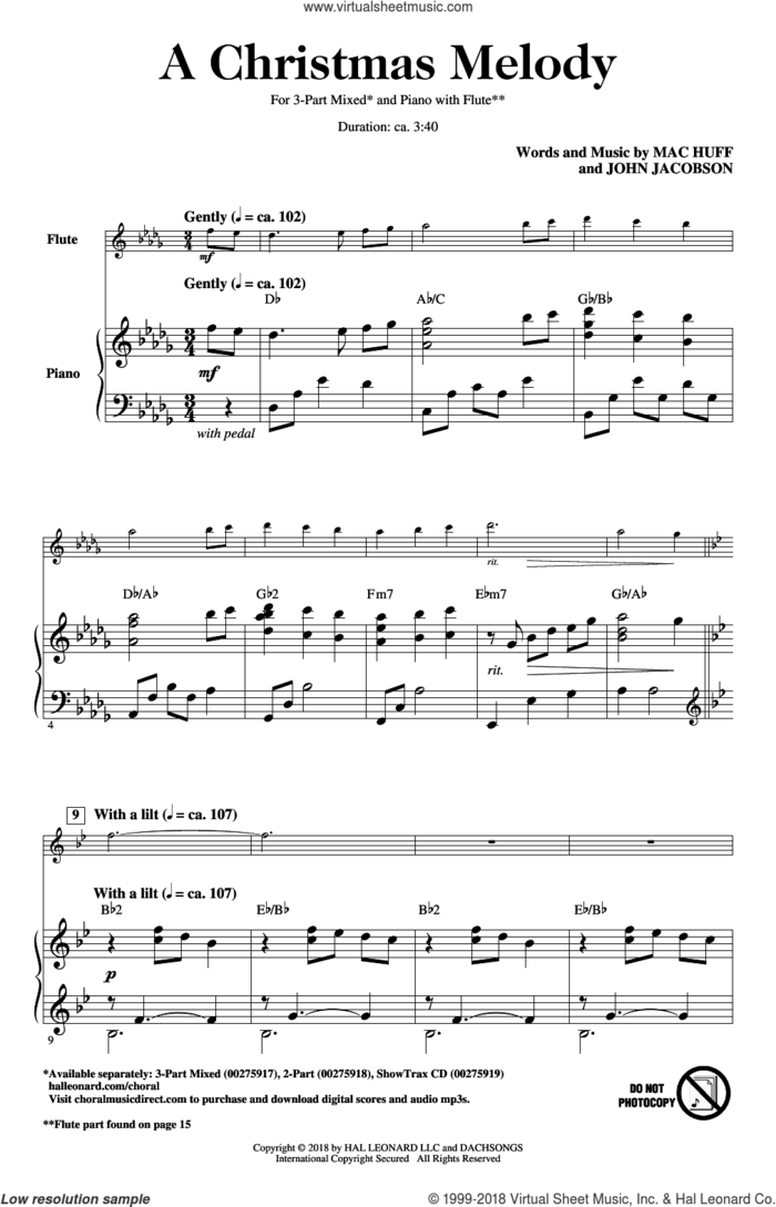 A Christmas Melody sheet music for choir (3-Part Mixed) by Mac Huff, John Jacobson and John Jacobson, Mac Huff, intermediate skill level