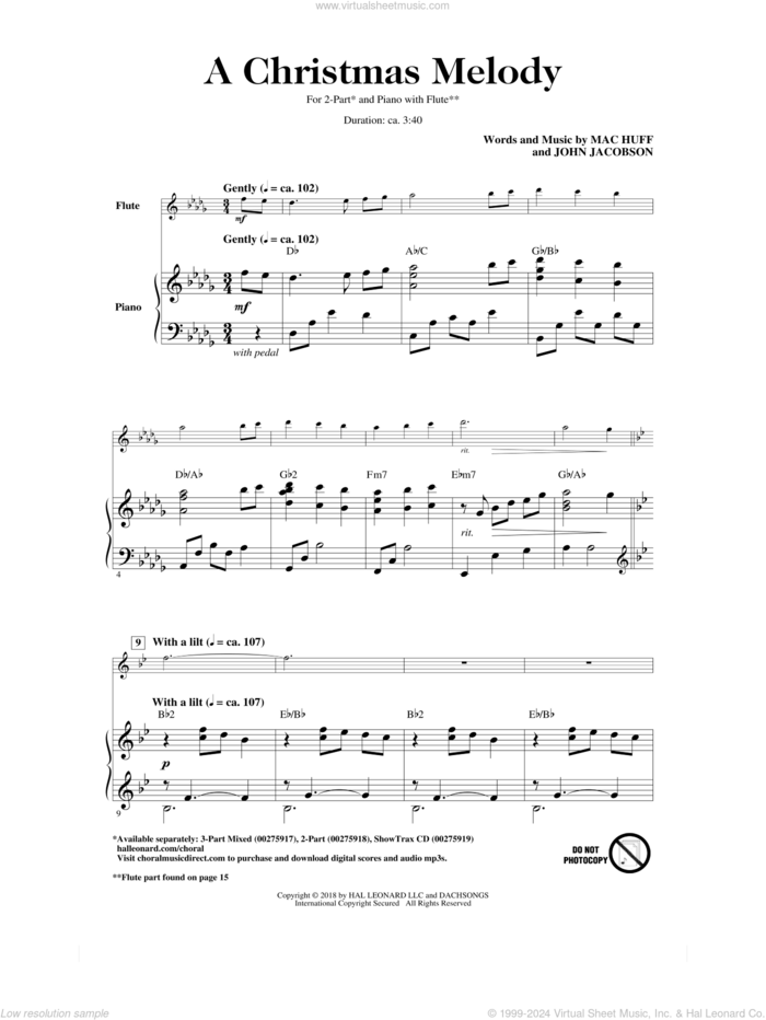 A Christmas Melody sheet music for choir (2-Part) by Mac Huff, John Jacobson and John Jacobson, Mac Huff, intermediate duet