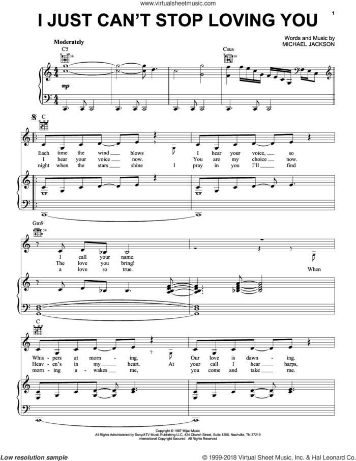 I Just Can't Stop Loving You sheet music for voice, piano or guitar by Michael Jackson, intermediate skill level