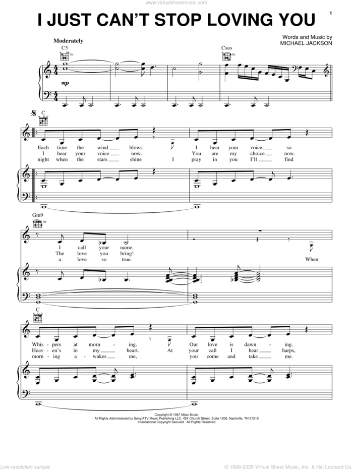 I Just Can't Stop Loving You sheet music for voice, piano or guitar by Michael Jackson, intermediate skill level