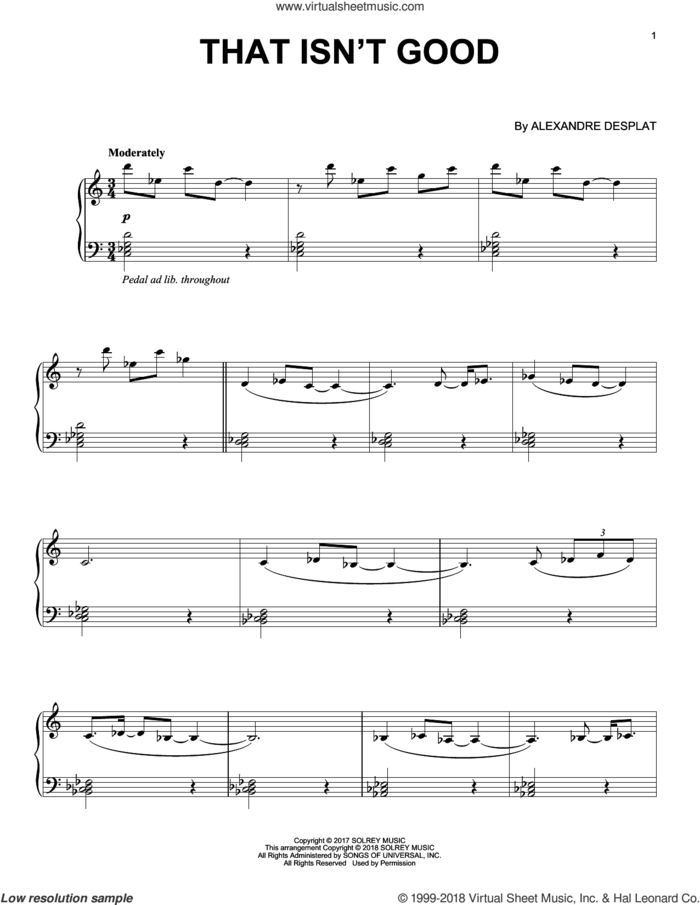 That Isn't Good sheet music for piano solo by Alexandre Desplat, intermediate skill level