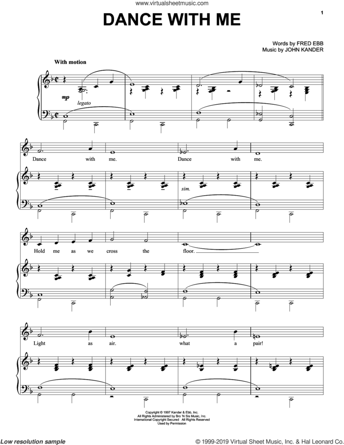 Dance With Me sheet music for voice, piano or guitar by Kander & Ebb, Fred Ebb and John Kander, intermediate skill level