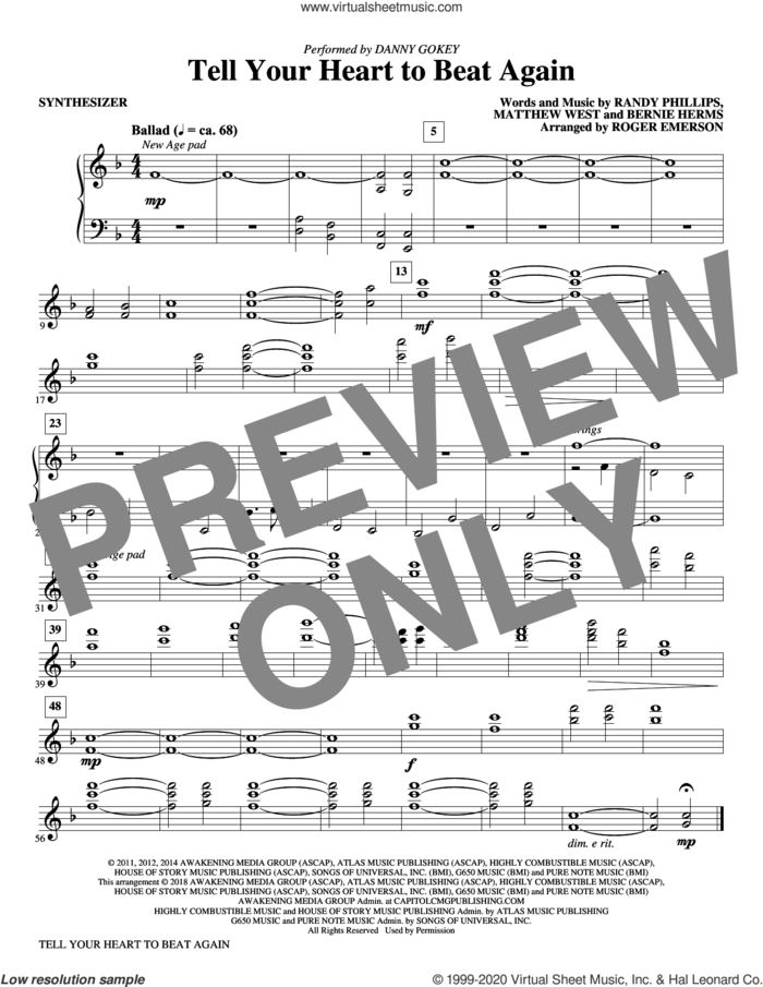 Tell Your Heart to Beat Again (complete set of parts) sheet music for orchestra/band by Roger Emerson, Bernie Herms, Danny Gokey, Matthew West and Randy Phillips, intermediate skill level
