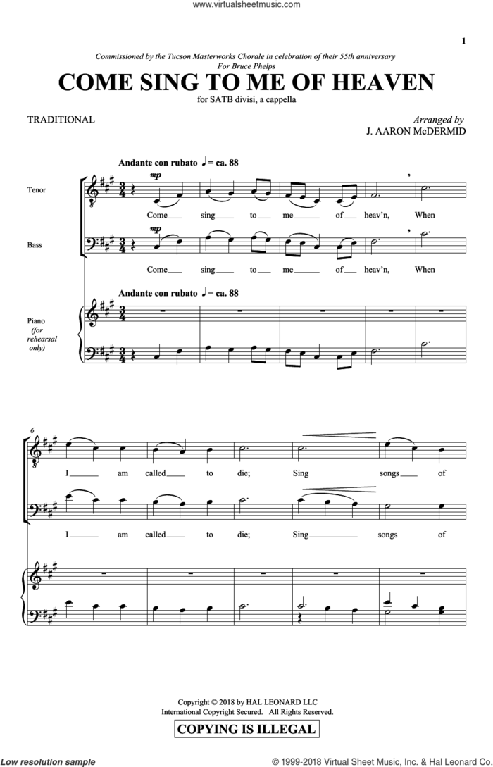 Come Sing To Me Of Heaven sheet music for choir (SATB: soprano, alto, tenor, bass) by J. Aaron McDermid and Miscellaneous, intermediate skill level