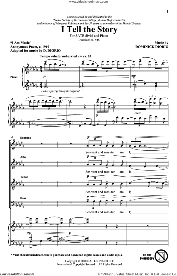 I Tell The Story sheet music for choir (SATB: soprano, alto, tenor, bass) by Dominick DiOrio, intermediate skill level