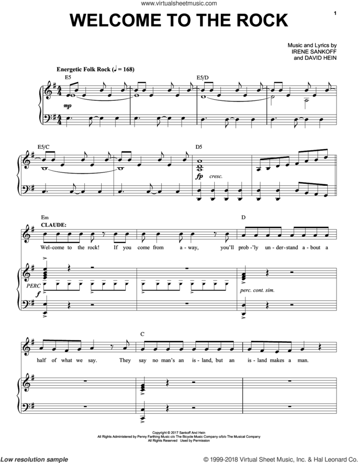 Welcome To The Rock (from Come from Away) sheet music for voice and piano by Irene Sankoff, David Hein and Irene Sankoff & David Hein, intermediate skill level
