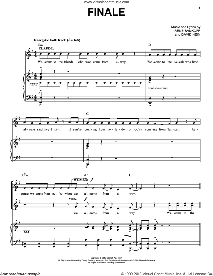Finale (from Come from Away) sheet music for voice and piano by Irene Sankoff, David Hein and Irene Sankoff & David Hein, intermediate skill level