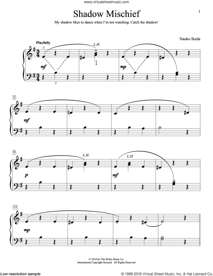 Shadow Mischief sheet music for piano solo (elementary) by Naoko Ikeda, beginner piano (elementary)