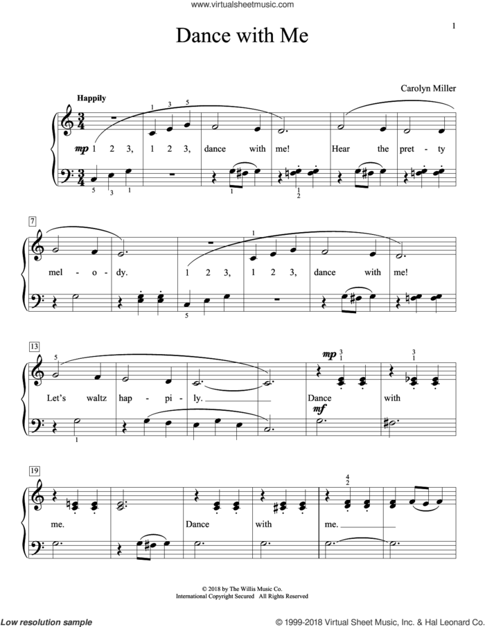 Dance With Me sheet music for piano solo (elementary) by Carolyn Miller, beginner piano (elementary)