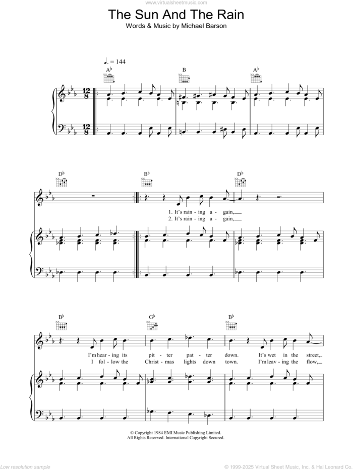 The Sun And The Rain sheet music for voice, piano or guitar by Madness and Michael Barson, intermediate skill level