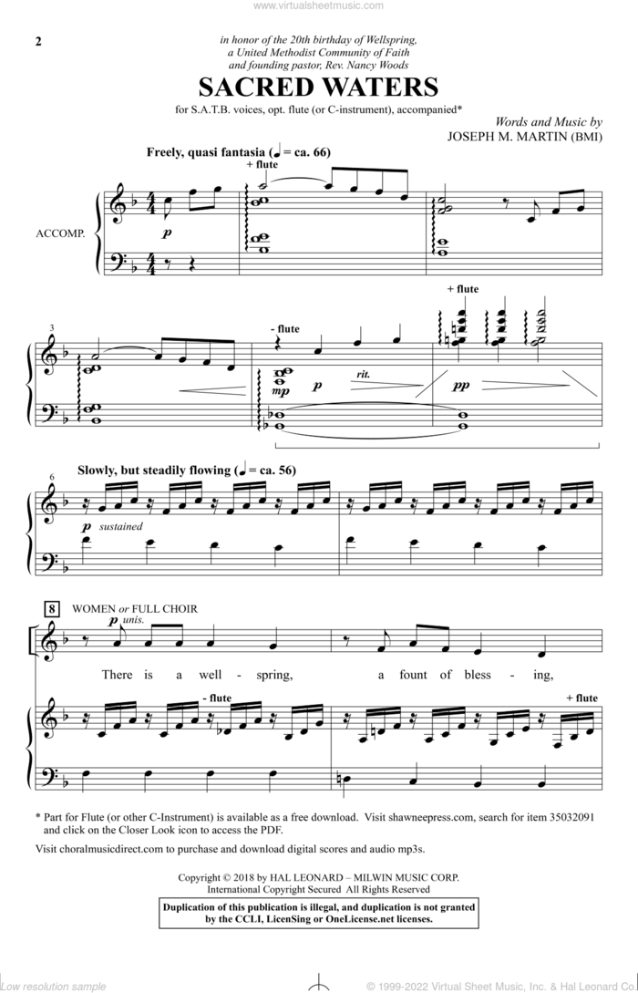 Sacred Waters sheet music for choir (SATB: soprano, alto, tenor, bass) by Joseph M. Martin, intermediate skill level