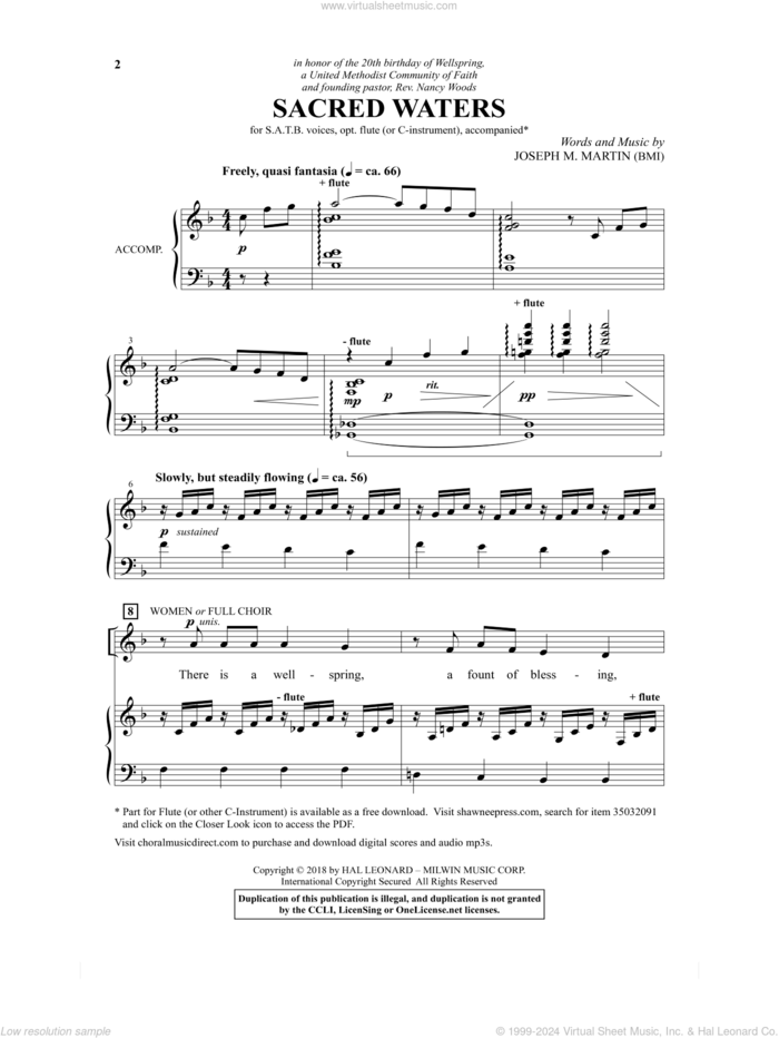 Sacred Waters sheet music for choir (SATB: soprano, alto, tenor, bass) by Joseph M. Martin, intermediate skill level