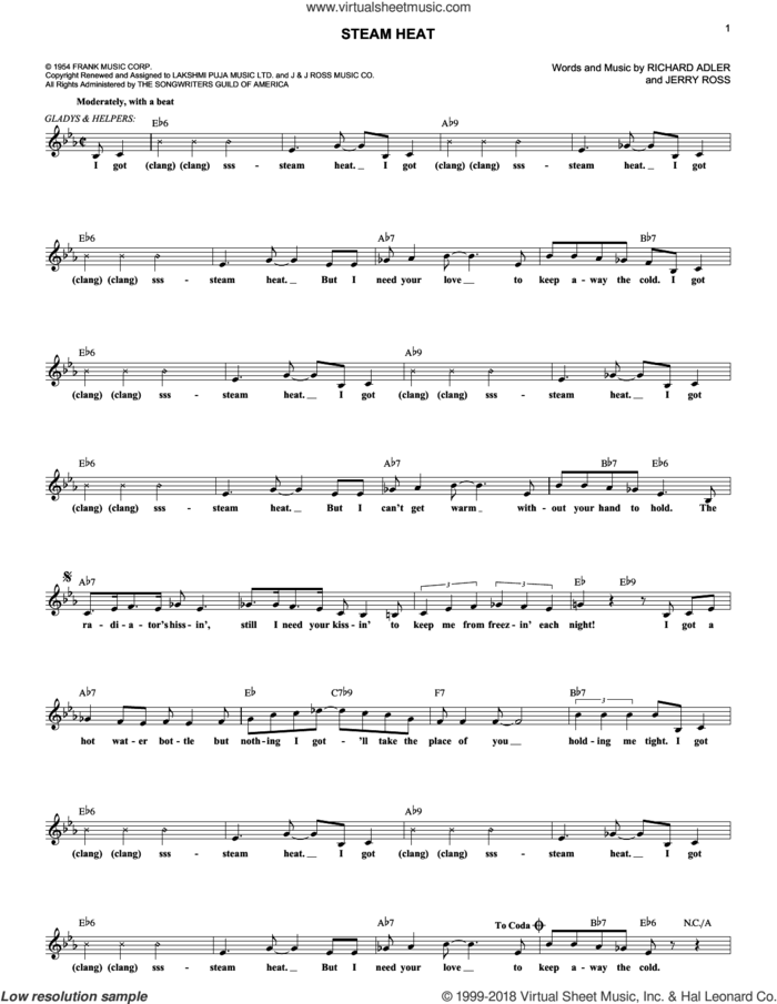 Steam Heat sheet music for voice and other instruments (fake book) by Richard Adler and Jerry Ross, intermediate skill level