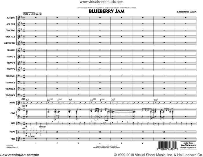 Blueberry Jam (COMPLETE) sheet music for jazz band by Rick Stitzel, intermediate skill level