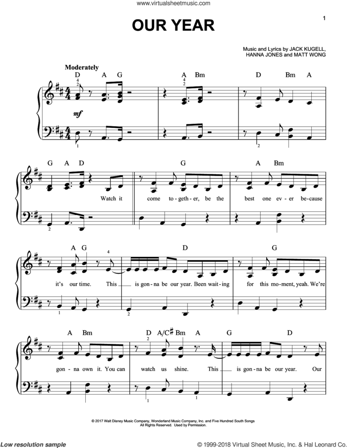Our Year (from Disney's Zombies) sheet music for piano solo by Matt Wong, Hanna Jones and Jack Kugell, easy skill level