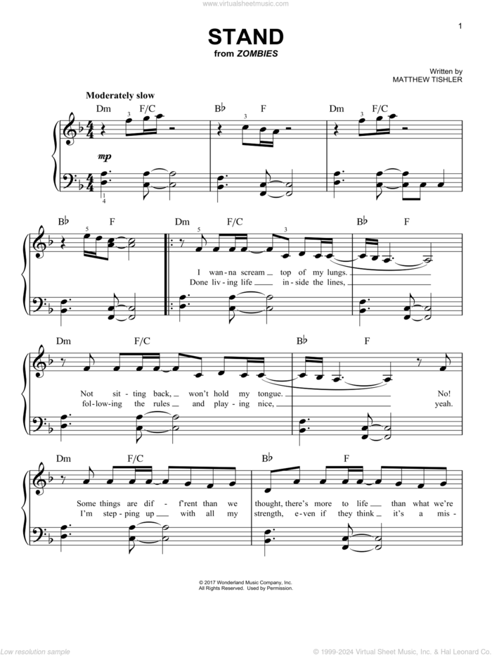 Stand (from Disney's Zombies) sheet music for piano solo by Matthew Tichler, easy skill level