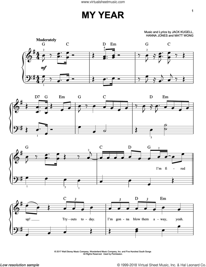 My Year (from Disney's Zombies) sheet music for piano solo by Matt Wong, Hanna Jones and Jack Kugell, easy skill level