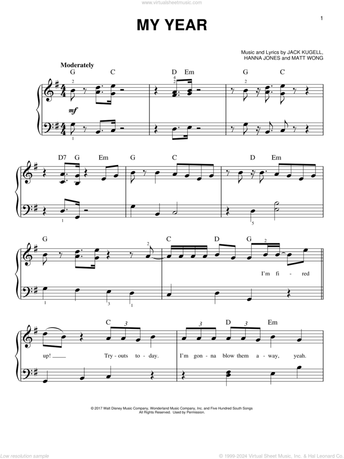 My Year (from Disney's Zombies) sheet music for piano solo by Matt Wong, Hanna Jones and Jack Kugell, easy skill level