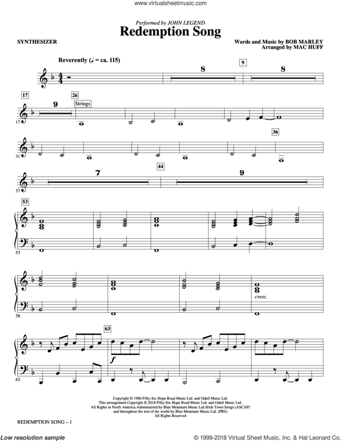 Redemption Song (complete set of parts) sheet music for orchestra/band by Mac Huff, Bob Marley, John Legend and Rihanna, intermediate skill level