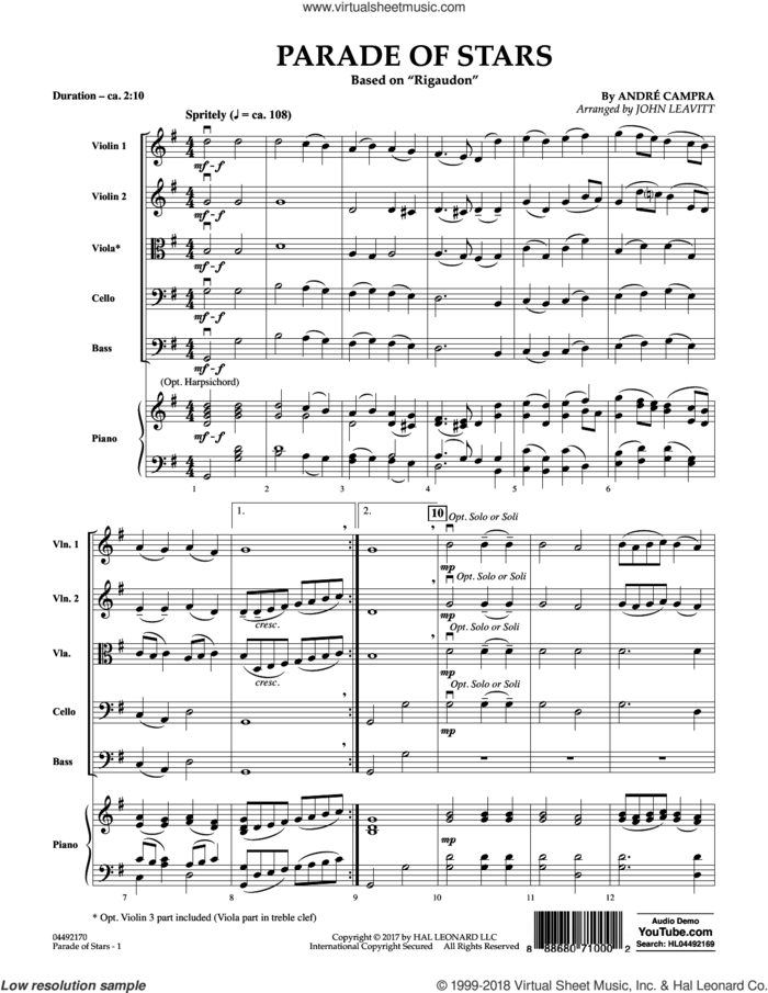 Parade of Stars (COMPLETE) sheet music for orchestra by John Leavitt and Andre Campra and Andre Campra, intermediate skill level