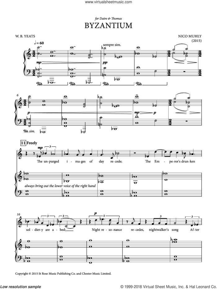 Byzantium sheet music for voice solo (Soprano) by Nico Muhly, classical score, intermediate voice (Soprano)
