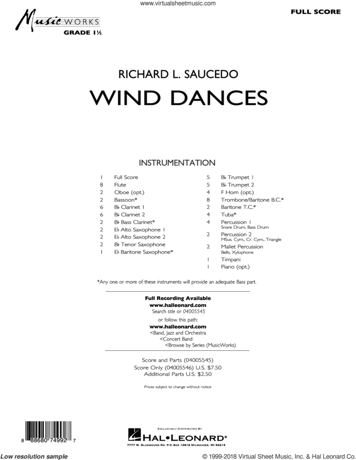 Wind Dances (COMPLETE) sheet music for concert band by Richard L. Saucedo, intermediate skill level