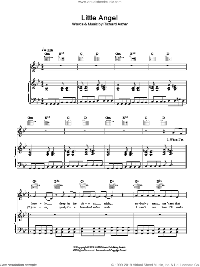 Little Angel sheet music for voice, piano or guitar by Hard-Fi and Richard Archer, intermediate skill level