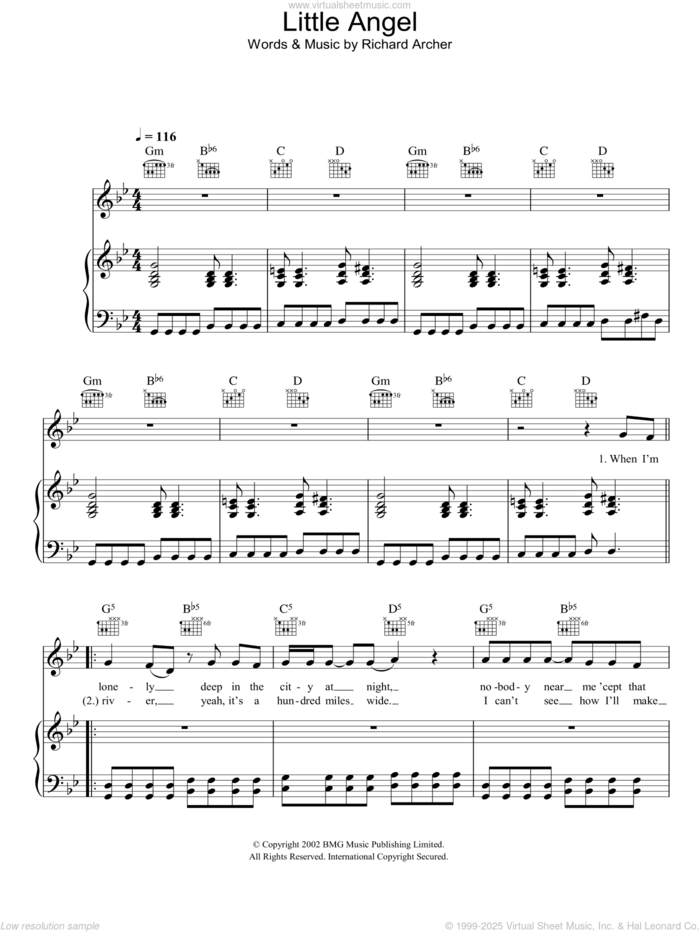 Little Angel sheet music for voice, piano or guitar by Hard-Fi and Richard Archer, intermediate skill level