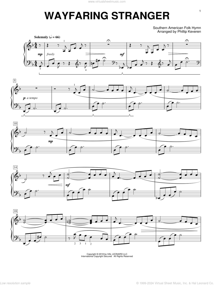 Wayfaring Stranger [Classical version] (arr. Phillip Keveren) sheet music for piano solo by Phillip Keveren and Miscellaneous, intermediate skill level