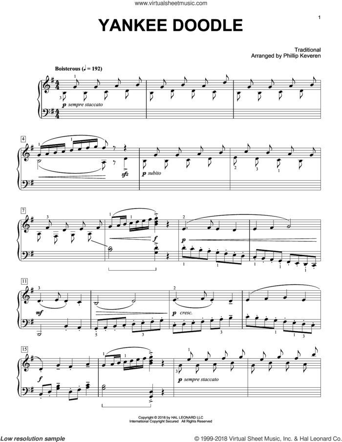 Yankee Doodle [Classical version] (arr. Phillip Keveren) sheet music for piano solo by Phillip Keveren and Miscellaneous, intermediate skill level