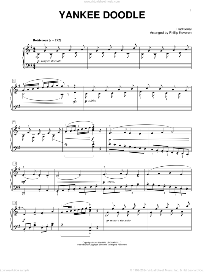 Yankee Doodle [Classical version] (arr. Phillip Keveren) sheet music for piano solo by Phillip Keveren and Miscellaneous, intermediate skill level