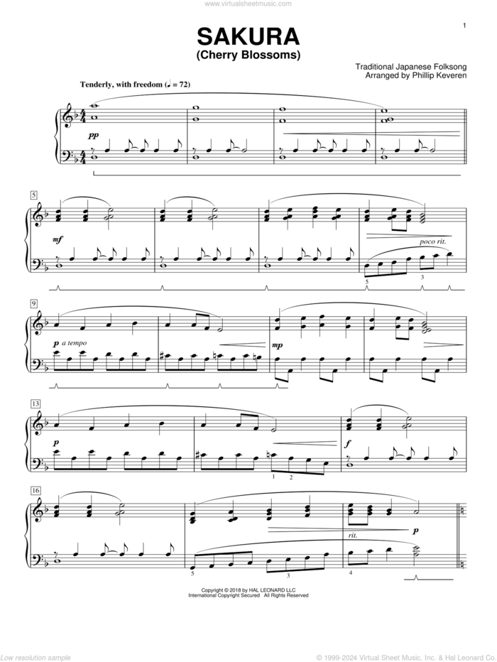 Sakura (Cherry Blossoms) [Classical version] (arr. Phillip Keveren) sheet music for piano solo by Traditional Japanese Folk Song, Phillip Keveren and Trad. Japanese Folk Song, intermediate skill level