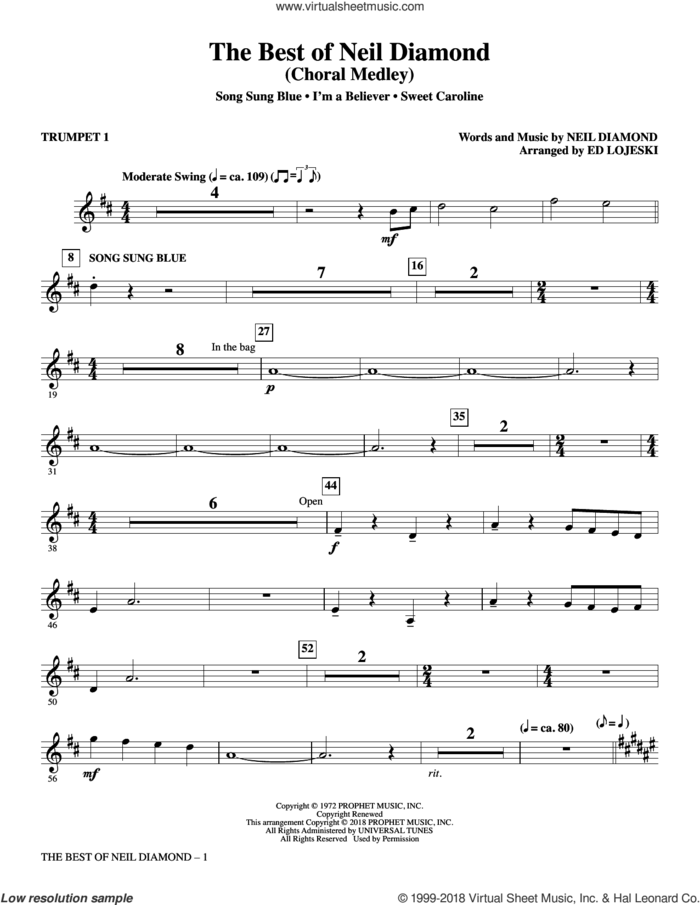 The Best of Neil Diamond (complete set of parts) sheet music for orchestra/band by Ed Lojeski and Neil Diamond, intermediate skill level