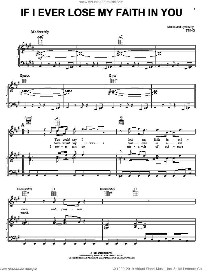 If I Ever Lose My Faith In You sheet music for voice, piano or guitar by Sting, intermediate skill level