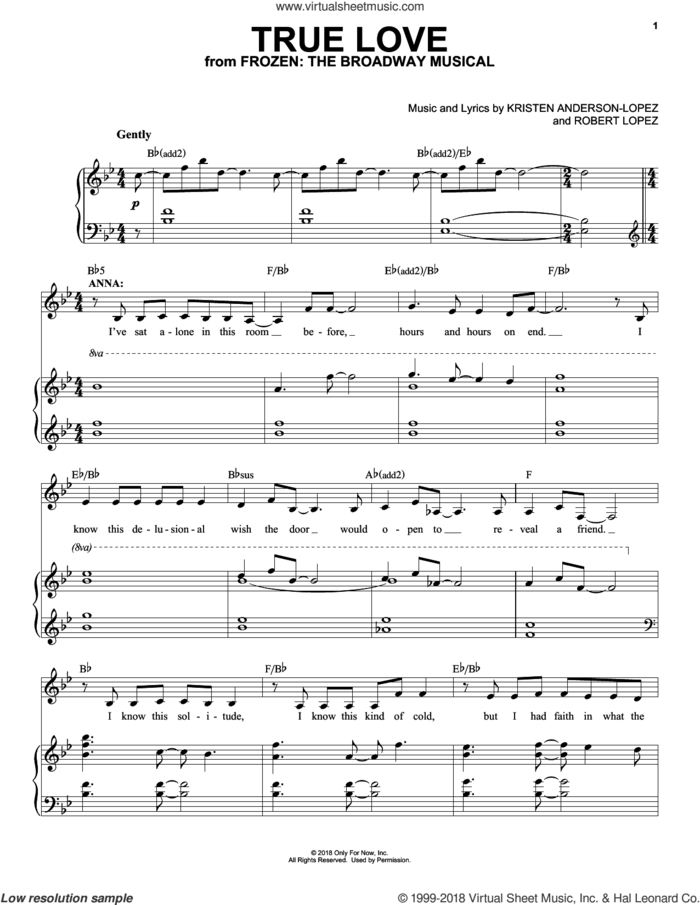 True Love sheet music for voice and piano by Robert Lopez, Kristen Anderson-Lopez and Kristen Anderson-Lopez & Robert Lopez, intermediate skill level