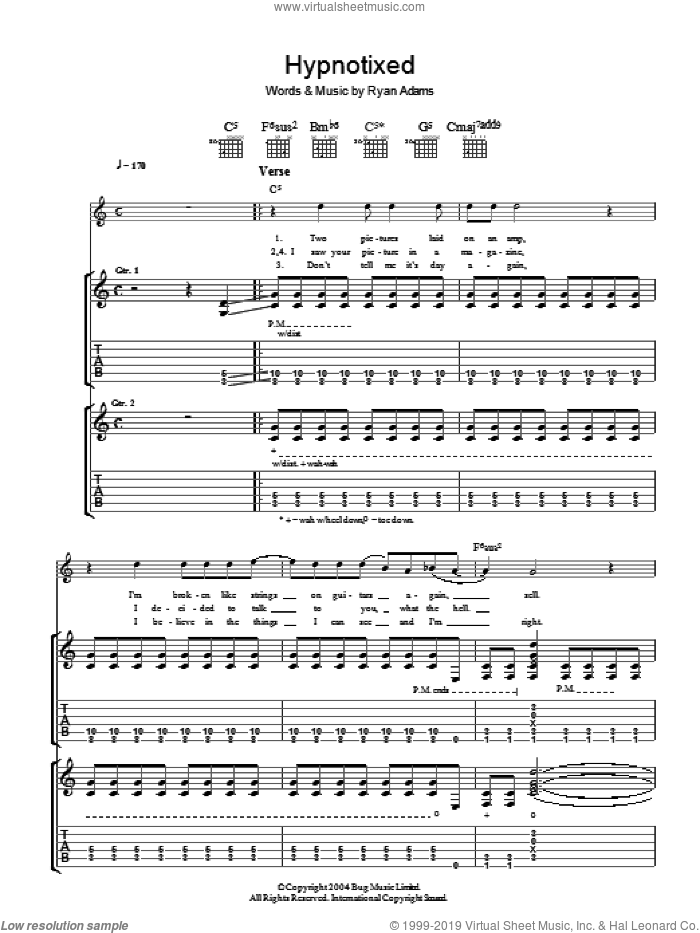 Hypnotixed sheet music for guitar (tablature) by Ryan Adams, intermediate skill level