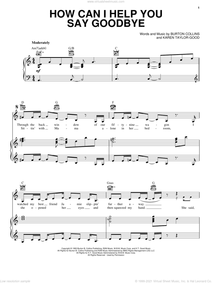 How Can I Help You Say Goodbye sheet music for voice, piano or guitar by Patty Loveless, Burton Collins and Karen Taylor-Good, intermediate skill level