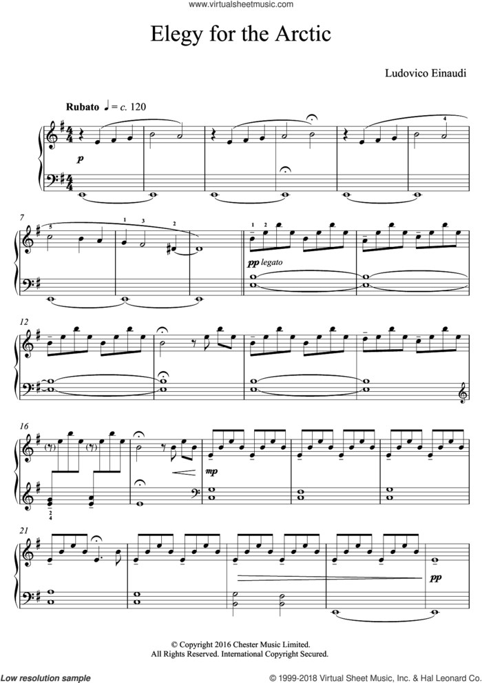 Elegy For The Arctic sheet music for piano solo (elementary) by Ludovico Einaudi, classical score, beginner piano (elementary)