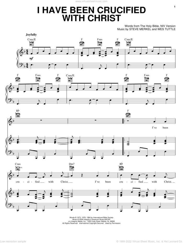 I Have Been Crucified With Christ sheet music for voice, piano or guitar by Robin Mark, Steve Merkel and Wes Tuttle, intermediate skill level