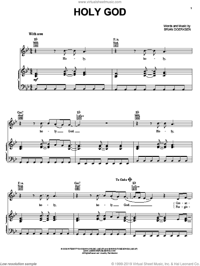 Holy God sheet music for voice, piano or guitar by Brian Doerksen, intermediate skill level