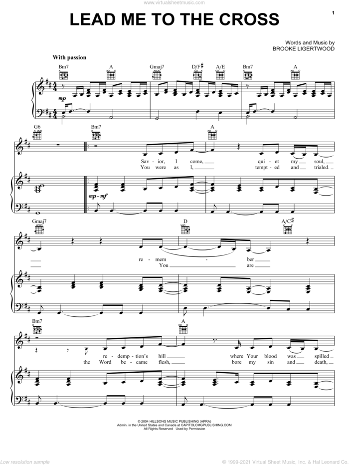 Lead Me To The Cross sheet music for voice, piano or guitar by Hillsong United and Brooke Fraser, intermediate skill level