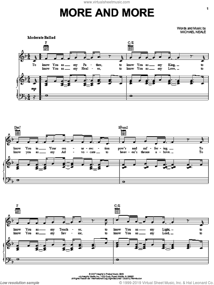 More And More sheet music for voice, piano or guitar by Michael Neale, intermediate skill level